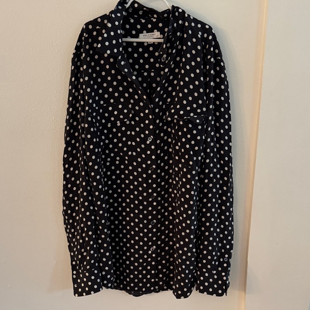Equipment Black and White Polka Dot Blouse